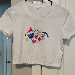 White Crop Top with Colorful Graphic
